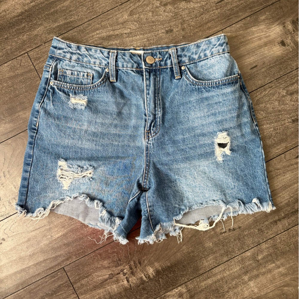 YMI Distressed Frayed Hem Denim Shorts - Blue